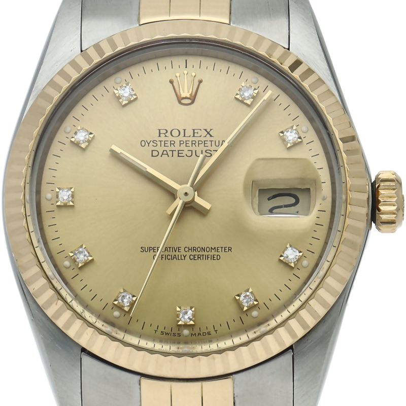 Rolex Datejust Watch Diamond Antique 18k Yellow Gold SS Champagne