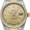 Rolex Datejust Watch Diamond Antique 18k Yellow Gold SS Champagne