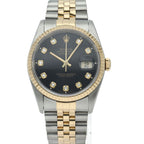 Rolex Datejust Watch Diamond 18k Yellow Gold SS Black Polished 19 — view 2