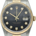 Rolex Datejust Watch Diamond 18k Yellow Gold SS Black Polished 19