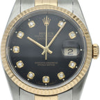 Rolex Datejust Watch Diamond 18k Yellow Gold SS Black Polished 19