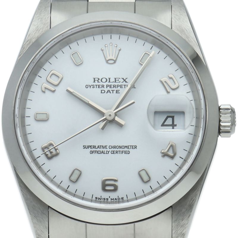Rolex Oyster Perpetual Date Watch SS White Polished