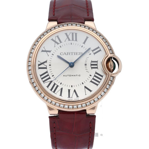 Cartier Ballon Blue de Watch 36 Diamond Bezel 18k Pink Gold Leather — view 2