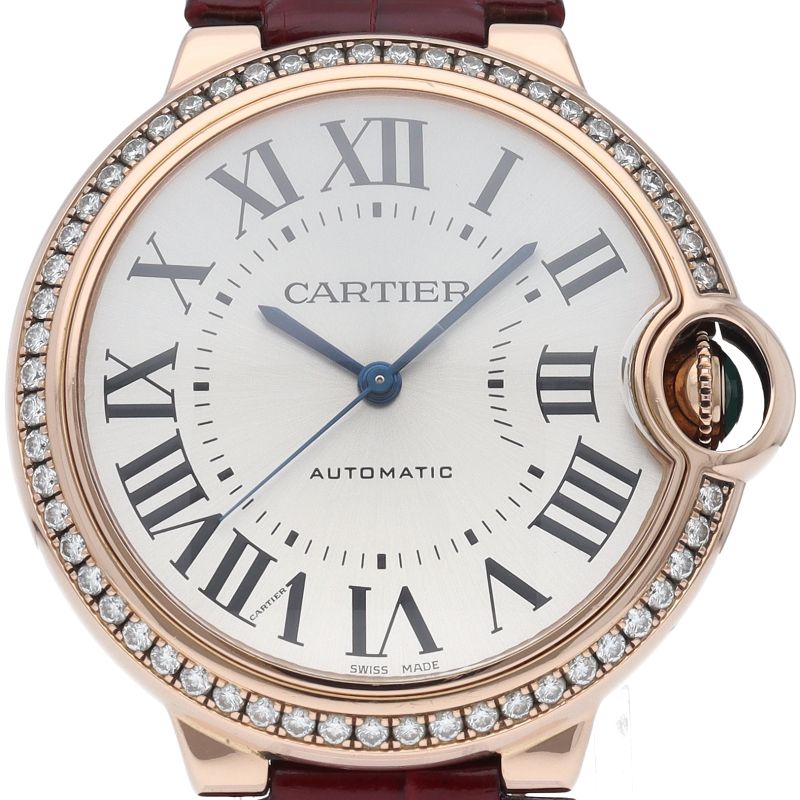Cartier Ballon Blue de Watch 36 Diamond Bezel 18k Pink Gold Leather