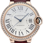 Cartier Ballon Blue de Watch 36 Diamond Bezel 18k Pink Gold Leather