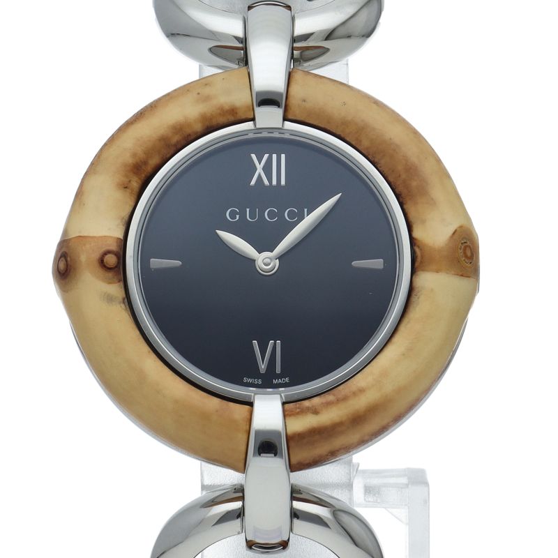 Gucci Bamboo Watch 132.4 Box SS Black Polished