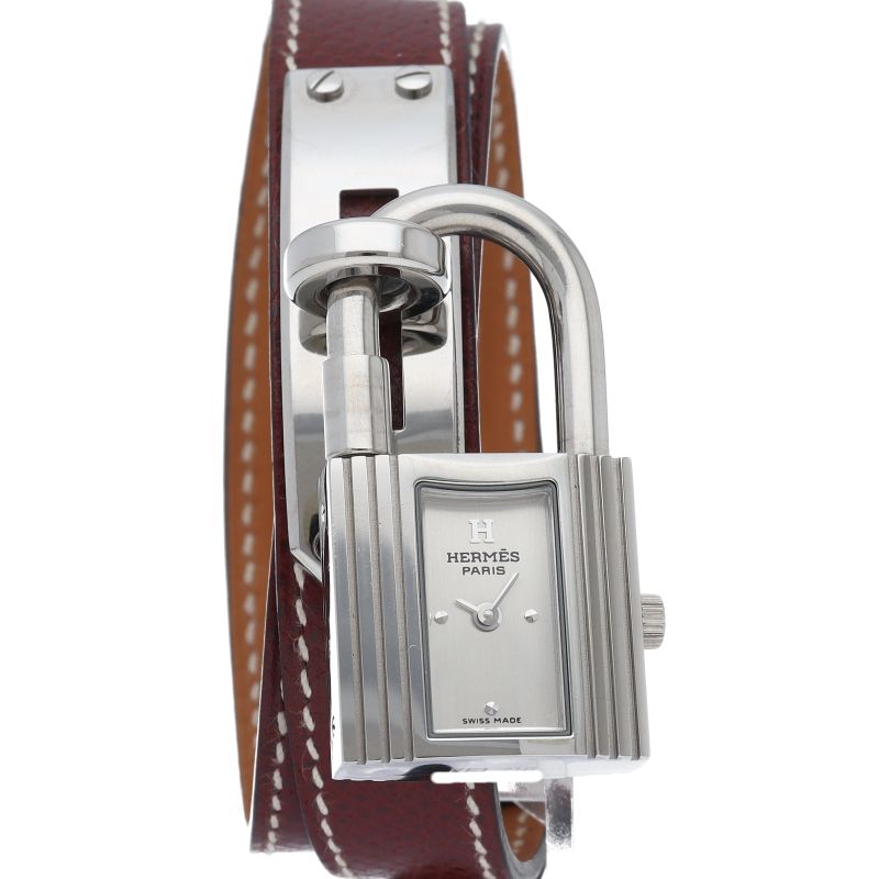 Hermes Kelly Watch Double Tour Box SS Leather Silver Medium — view 2