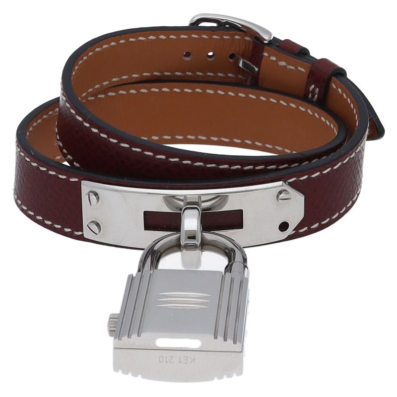 Hermes Kelly Watch Double Tour Box SS Leather Silver Medium — view 5