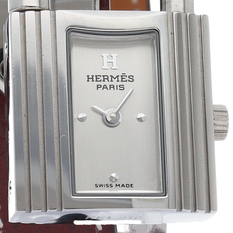 Hermes Kelly Watch Double Tour Box SS Leather Silver Medium