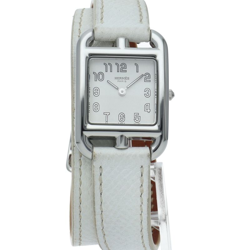 Hermes Capecod Double Tour Watch Box SS Leather Silver Polished — view 2