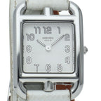 Hermes Capecod Double Tour Watch Box SS Leather Silver Polished