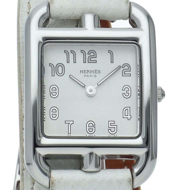 Hermes Capecod Double Tour Watch Box SS Leather Silver Polished