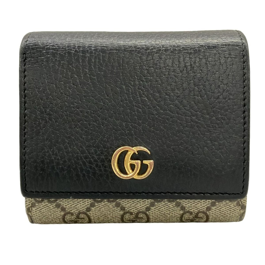 Gucci Bifold Wallet GG Marmont Plus Supreme Black Beige Khaki Leather