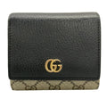 Gucci Bifold Wallet GG Marmont Plus Supreme Black Beige Khaki Leather
