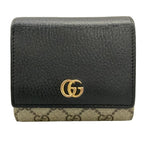 Gucci Bifold Wallet GG Marmont Plus Supreme Black Beige Khaki Leather