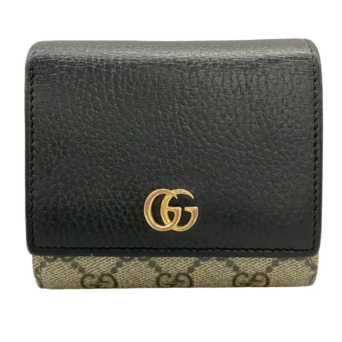 Gucci Bifold Wallet GG Marmont Plus Supreme Black Beige Khaki Leather