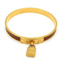 Hermes Bangle Kelly Leather Gold Brown Bracelet