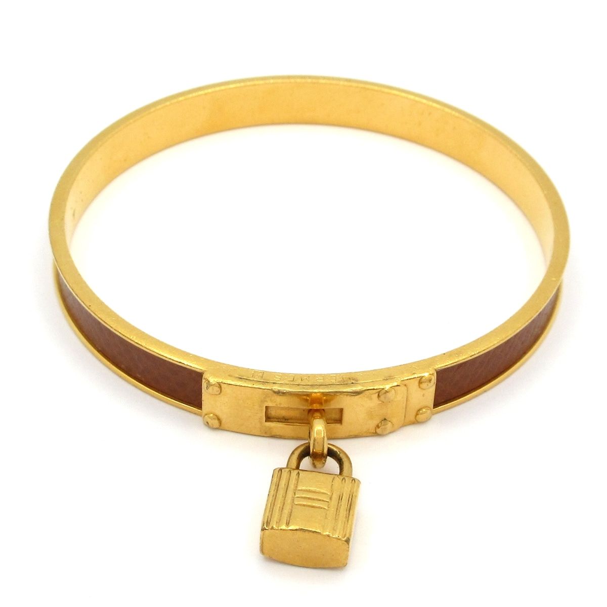Hermes Bangle Kelly Leather Gold Brown Bracelet