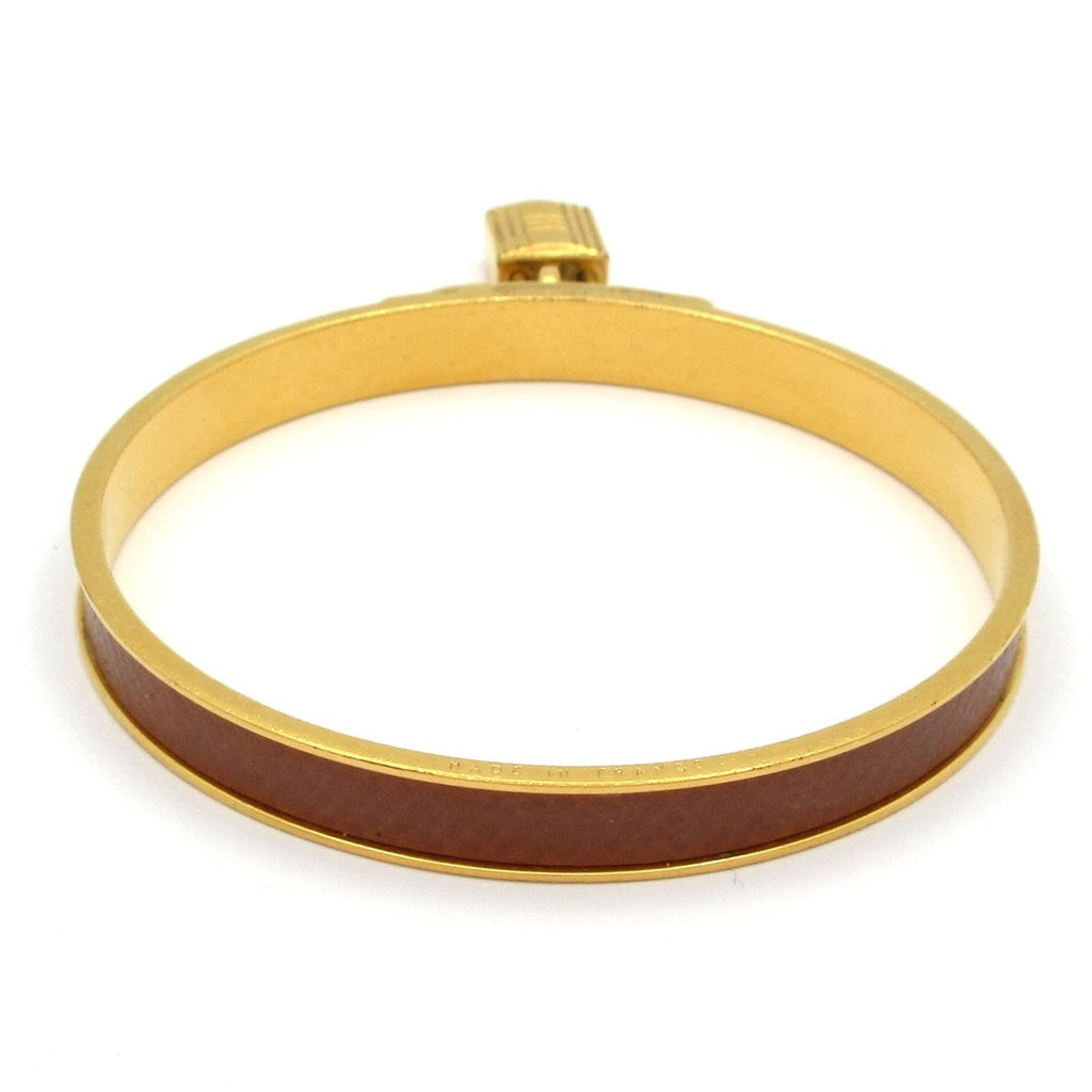 Hermes Bangle Kelly Leather Gold Brown Bracelet — view 3