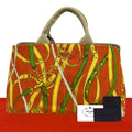 Prada Canapa Triangle Logo Plate Canvas Tote Orange Beige