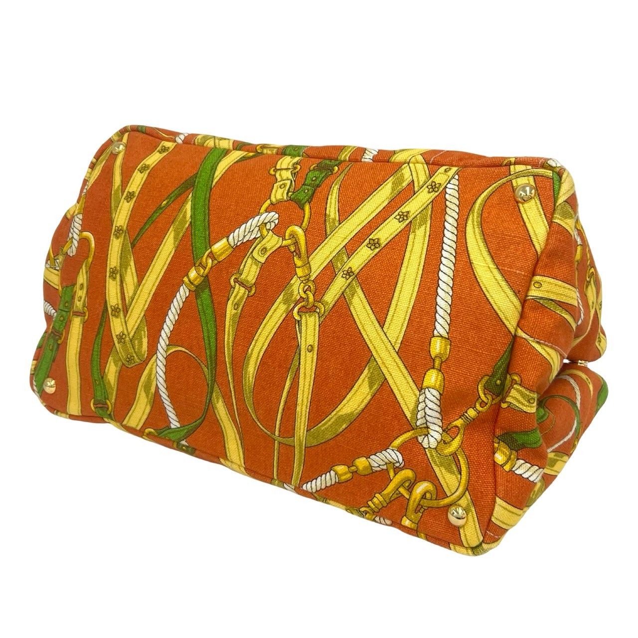 Prada Canapa Triangle Logo Plate Canvas Tote Orange Beige — view 8