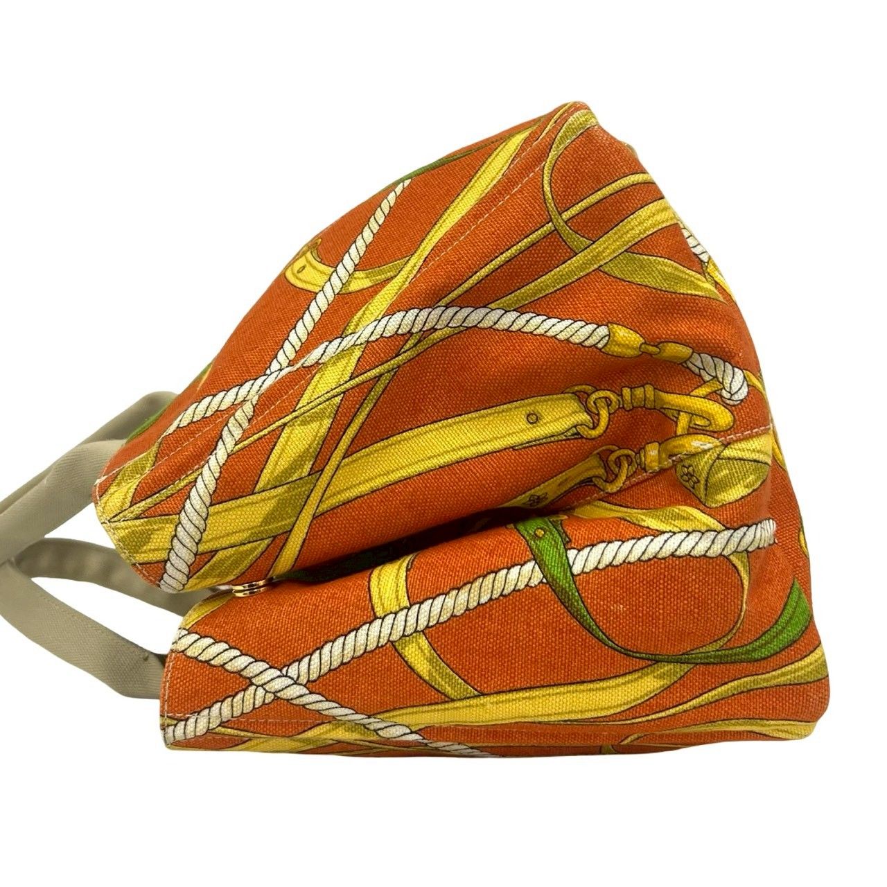Prada Canapa Triangle Logo Plate Canvas Tote Orange Beige — view 5