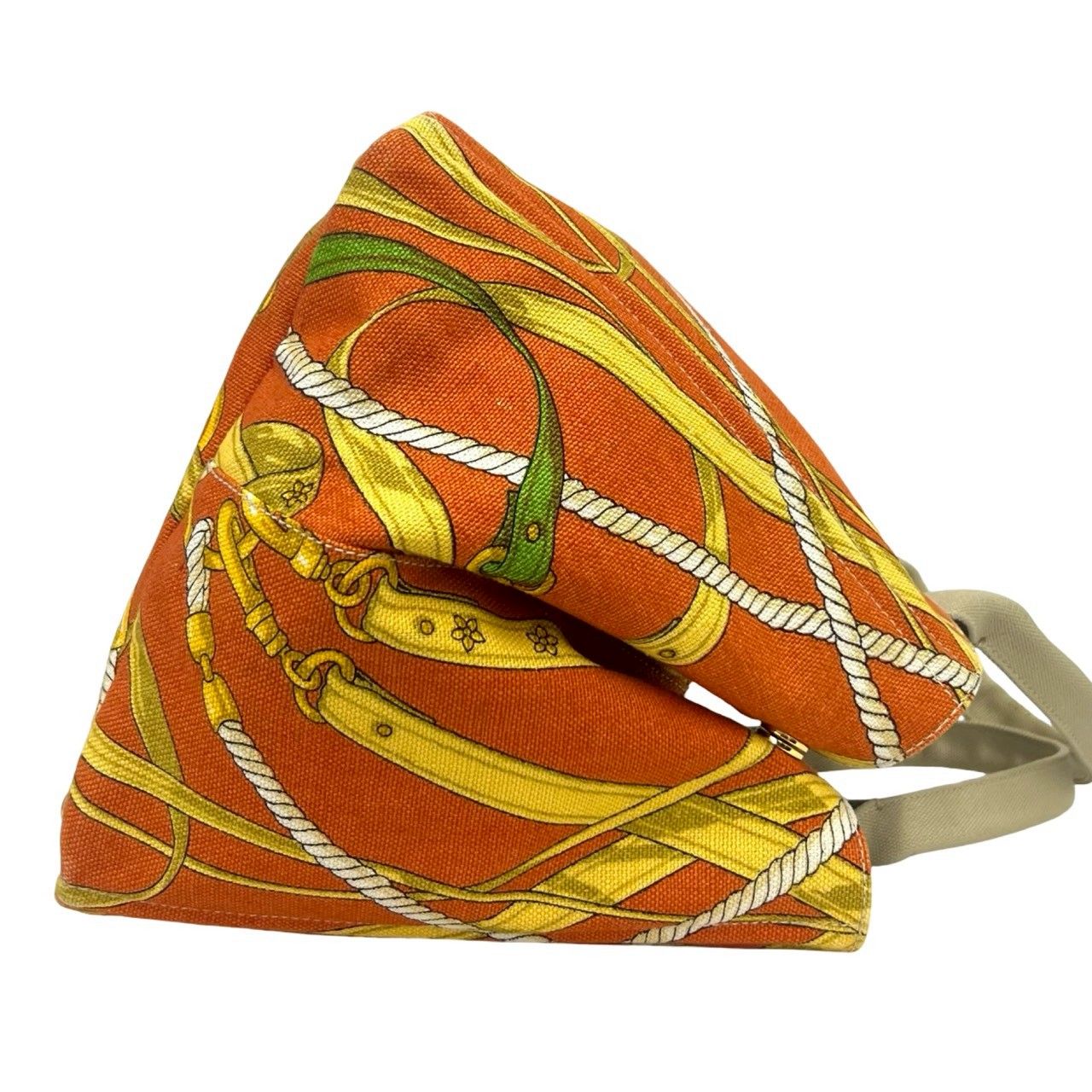 Prada Canapa Triangle Logo Plate Canvas Tote Orange Beige — view 6