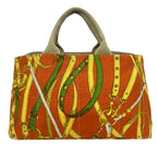 Prada Canapa Triangle Logo Plate Canvas Tote Orange Beige — view 3