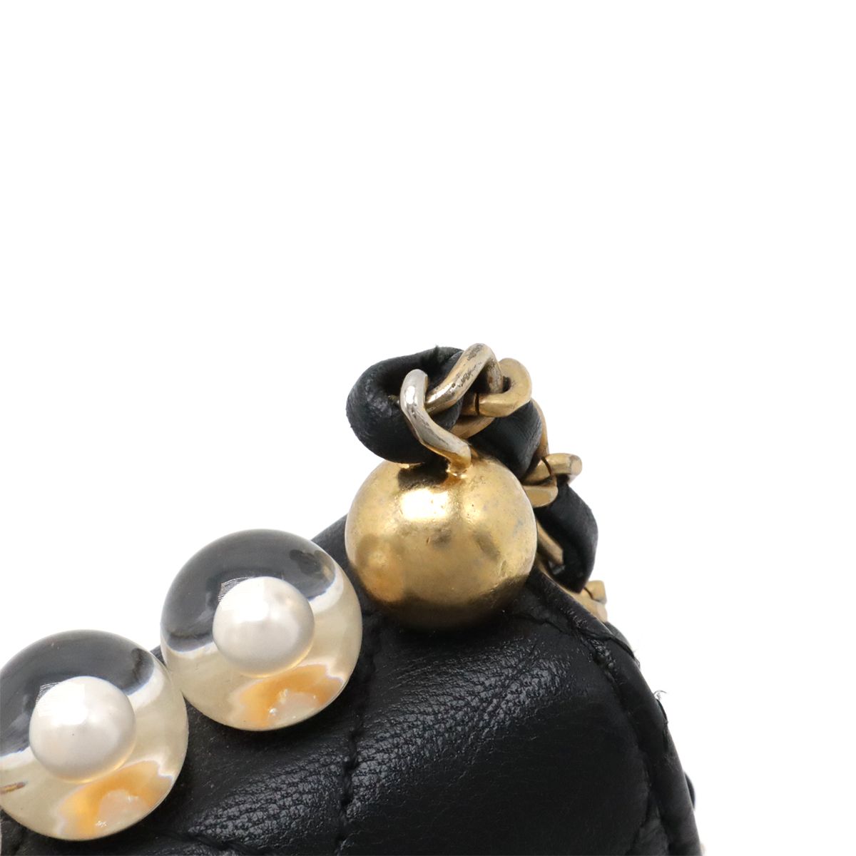 Chanel Quilted CC Logo Clear Pearl Chain Shoulder Bag Flap Goatskin Black Gold — view 4