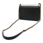 Chanel Quilted CC Logo Clear Pearl Chain Shoulder Bag Flap Goatskin Black Gold — view 2