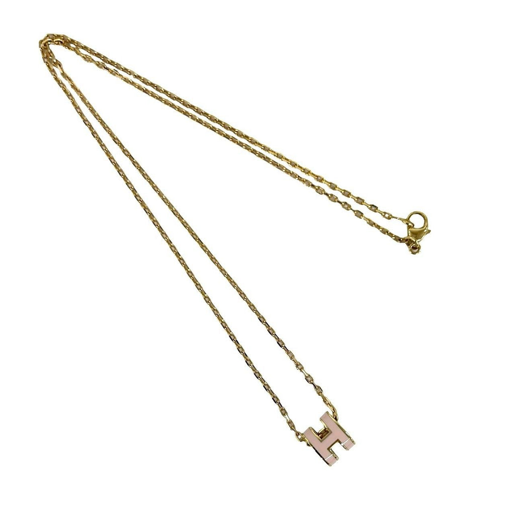 Hermes Mini Pop Necklace Logo Motif Pendant Choker Gold Pink — view 5