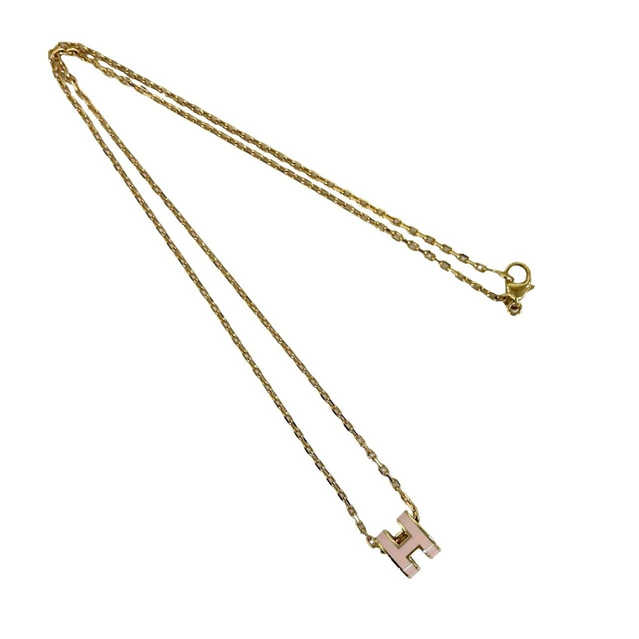 Hermes Mini Pop Necklace Logo Motif Pendant Choker Gold Pink — view 5
