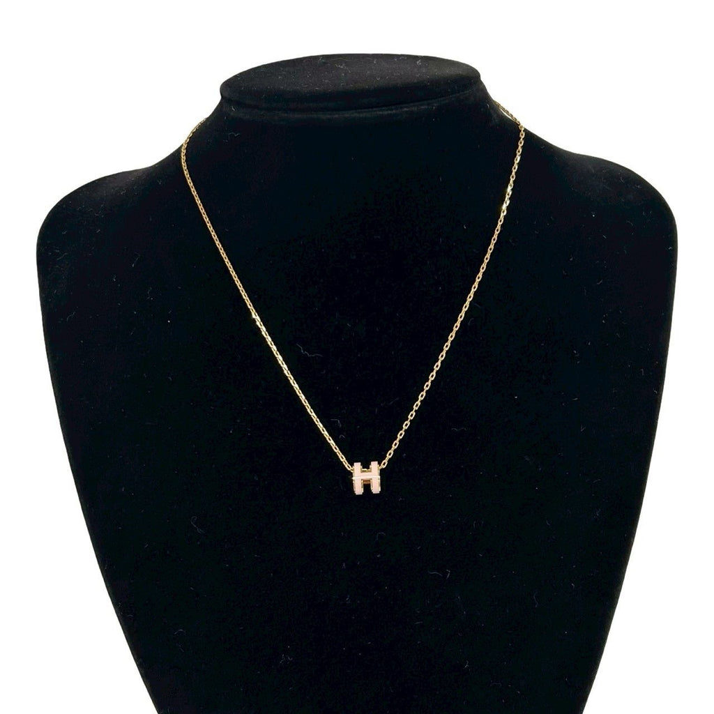Hermes Mini Pop Necklace Logo Motif Pendant Choker Gold Pink — view 2