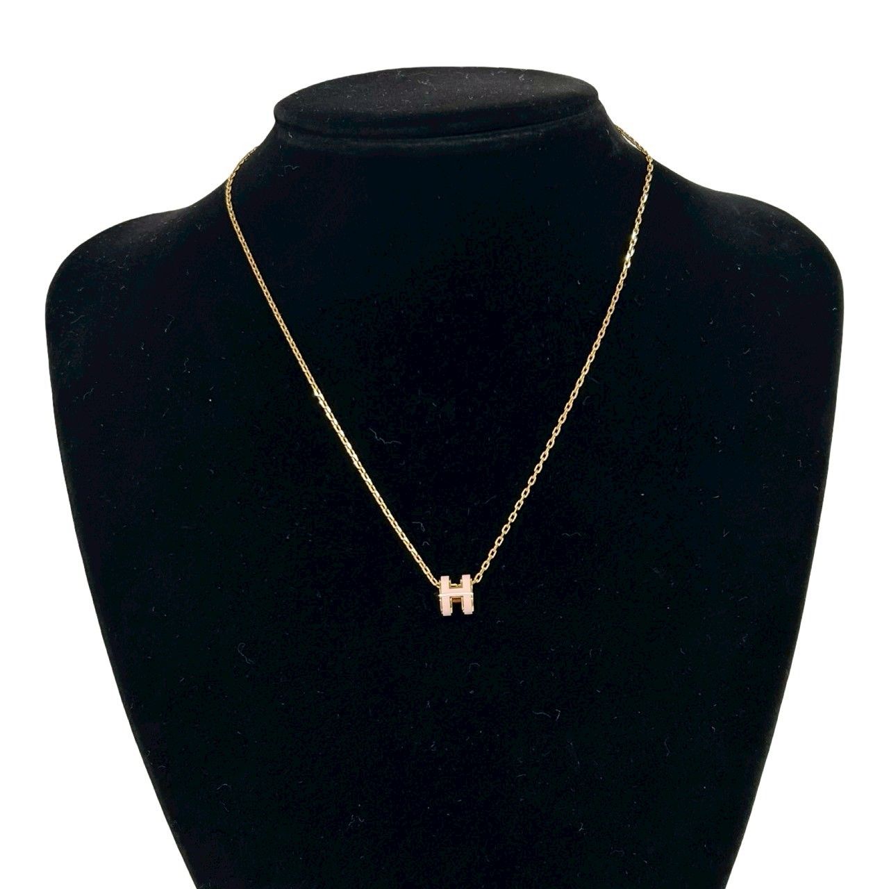 Hermes Mini Pop Necklace Logo Motif Pendant Choker Gold Pink — view 2