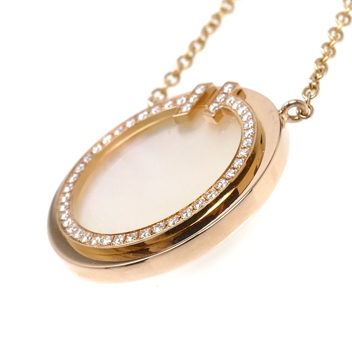 Tiffany & Co 18k Pink Gold T Circle Necklace Diamond Shell 40.5 45.5 cm — view 3