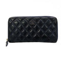 Chanel Wallet Bicolor Black Navy Silver CC Logo Zip Around Lambskin