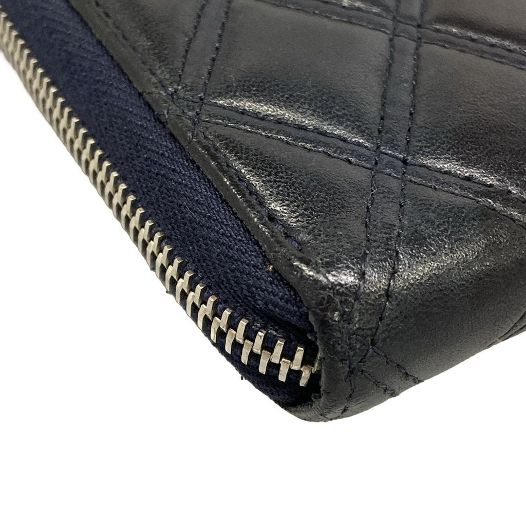 Chanel Wallet Bicolor Black Navy Silver CC Logo Zip Around Lambskin — view 6