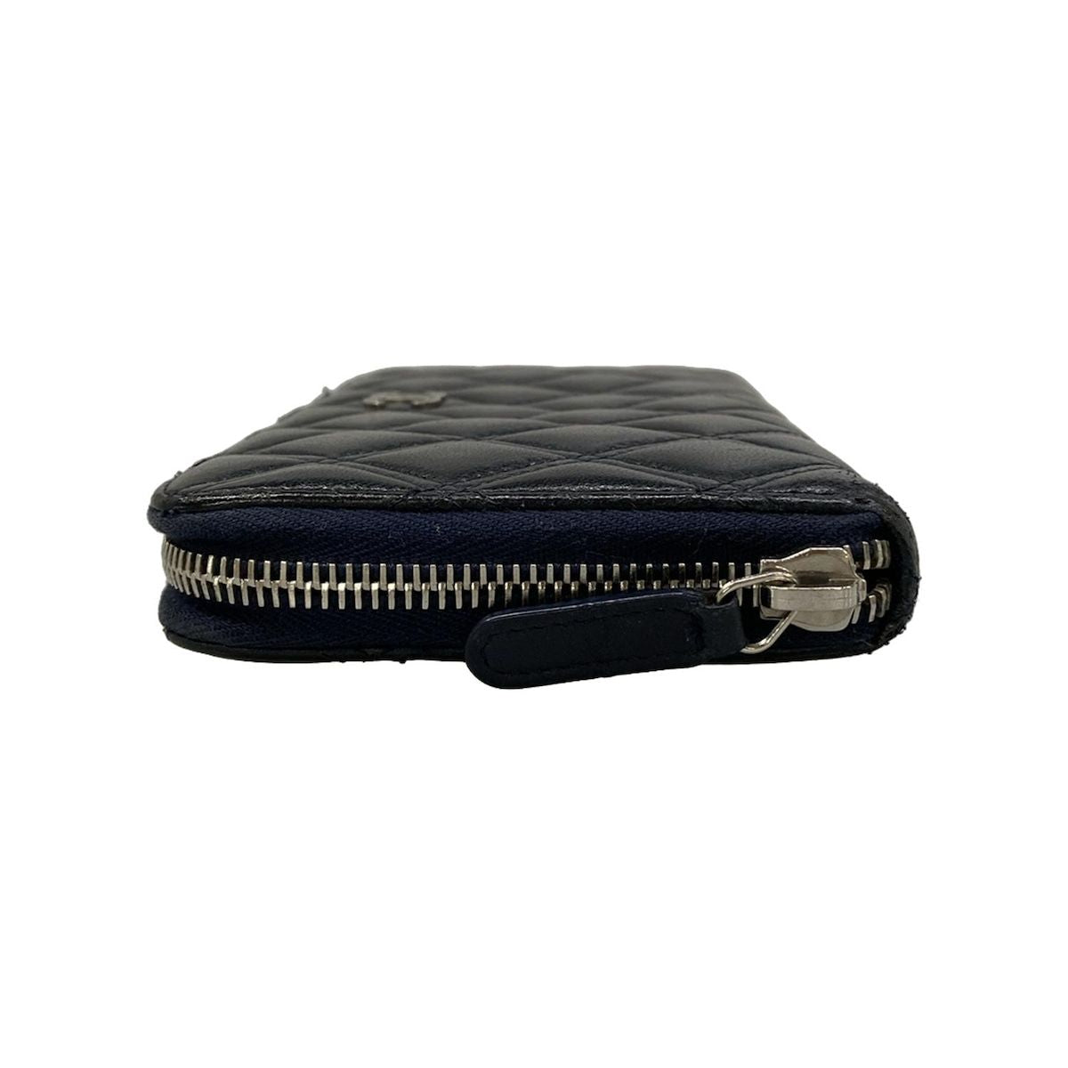Chanel Wallet Bicolor Black Navy Silver CC Logo Zip Around Lambskin — view 9