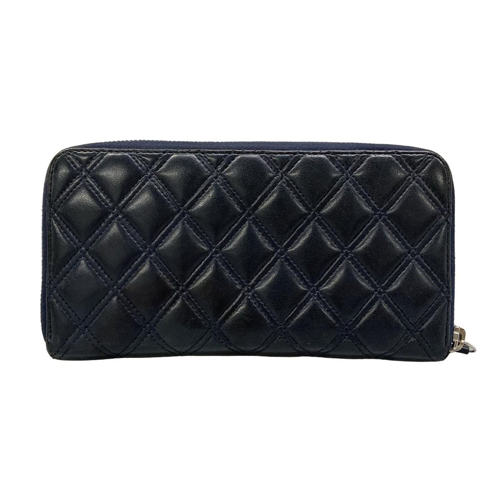 Chanel Wallet Bicolor Black Navy Silver CC Logo Zip Around Lambskin — view 2