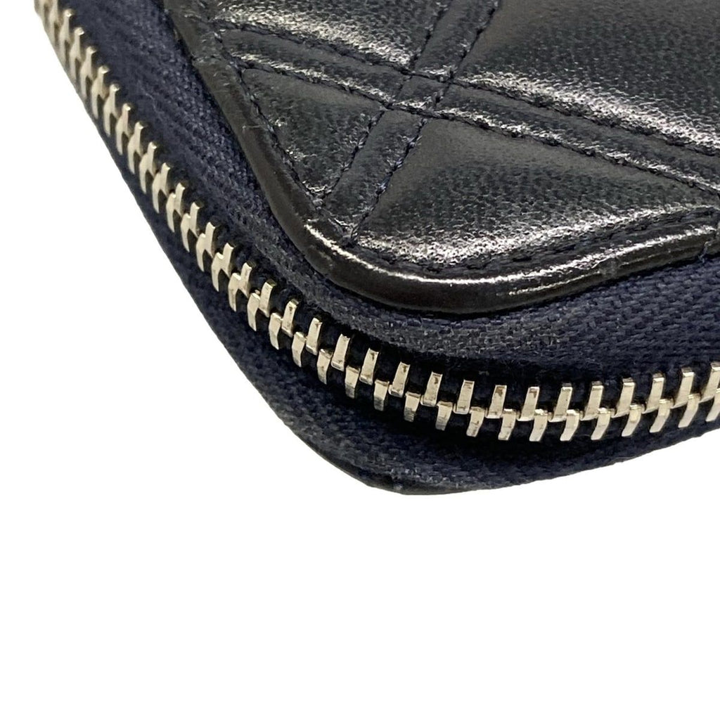 Chanel Wallet Bicolor Black Navy Silver CC Logo Zip Around Lambskin — view 7