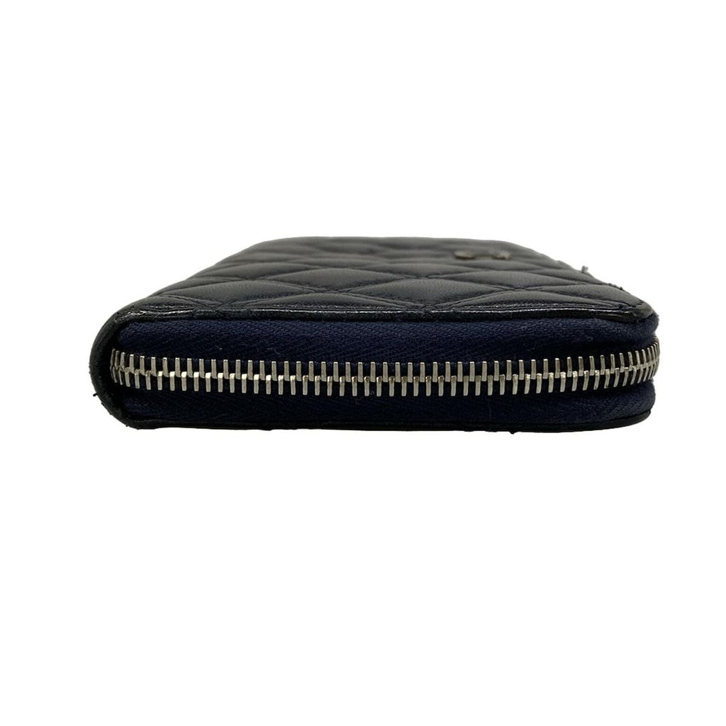 Chanel Wallet Bicolor Black Navy Silver CC Logo Zip Around Lambskin — view 8