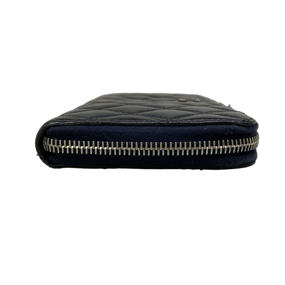 Chanel Wallet Bicolor Black Navy Silver CC Logo Zip Around Lambskin — view 8