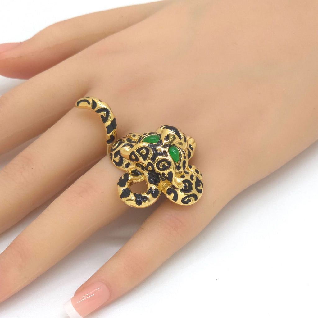 Louis Vuitton Bague Rheogram Ring M 9.5 Leopard Gold Black Color Metal Green — view 6