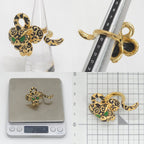 Louis Vuitton Bague Rheogram Ring M 9.5 Leopard Gold Black Color Metal Green — view 5