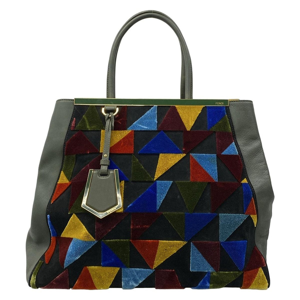 Fendi Tote Toe Jour Dark Green Yellow Multi Leather