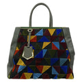 Fendi Tote Toe Jour Dark Green Yellow Multi Leather