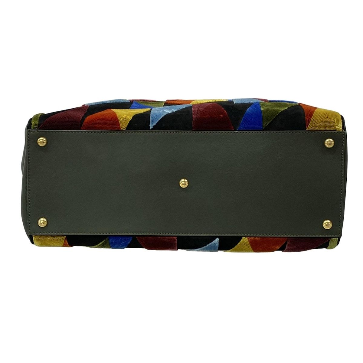 Fendi Tote Toe Jour Dark Green Yellow Multi Leather — view 5
