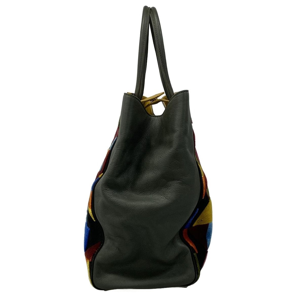 Fendi Tote Toe Jour Dark Green Yellow Multi Leather — view 4