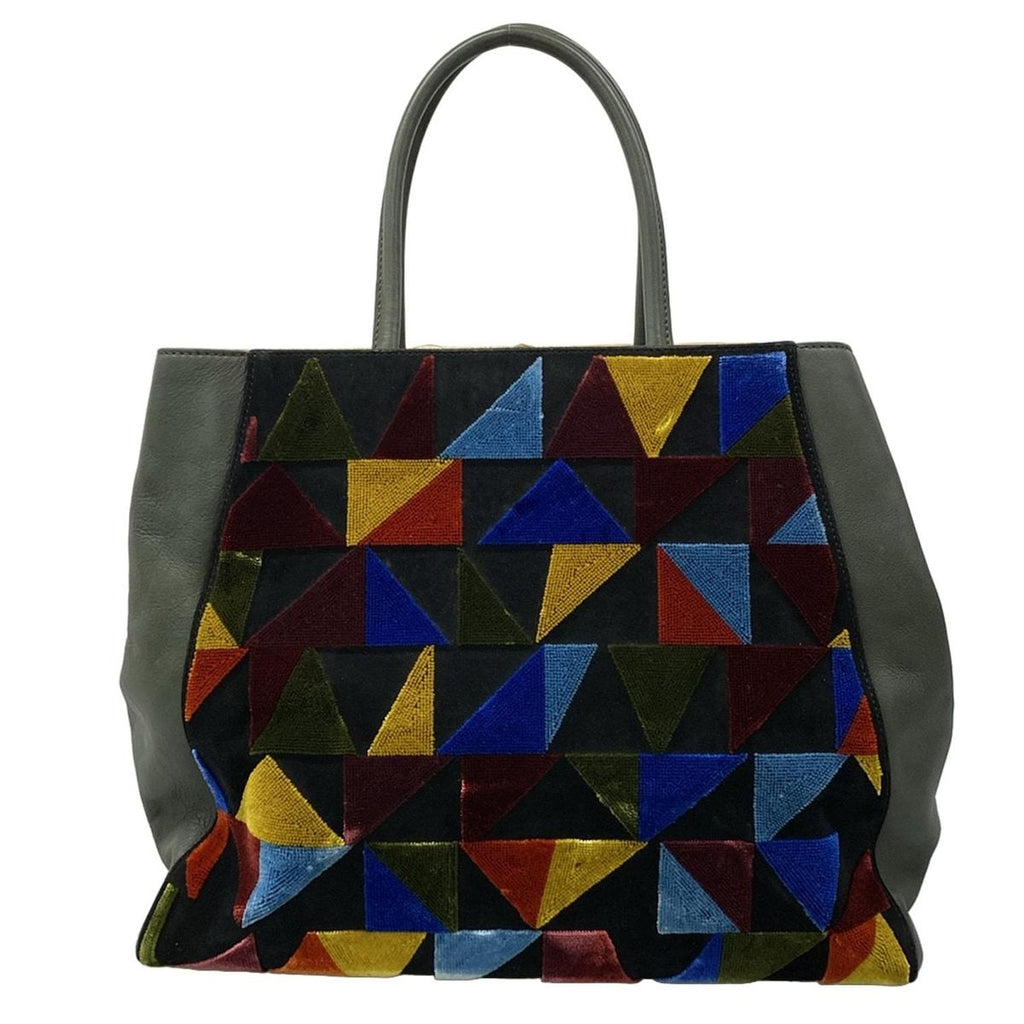Fendi Tote Toe Jour Dark Green Yellow Multi Leather — view 3