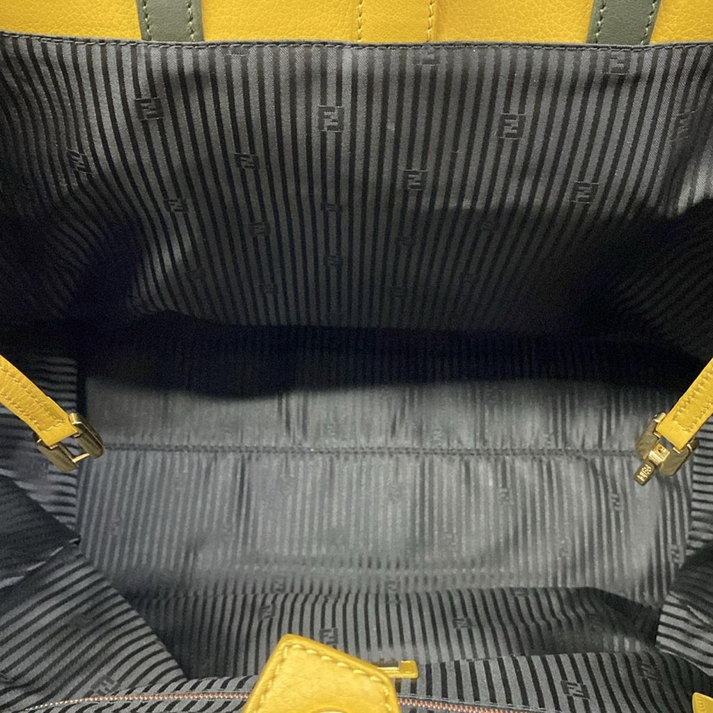 Fendi Tote Toe Jour Dark Green Yellow Multi Leather — view 7
